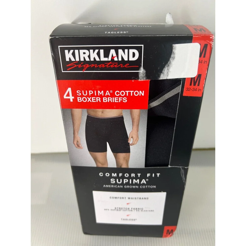 Kirkland Signature Mens 4-Pack Supima Cotton Boxer Briefs Black Medium 32-34